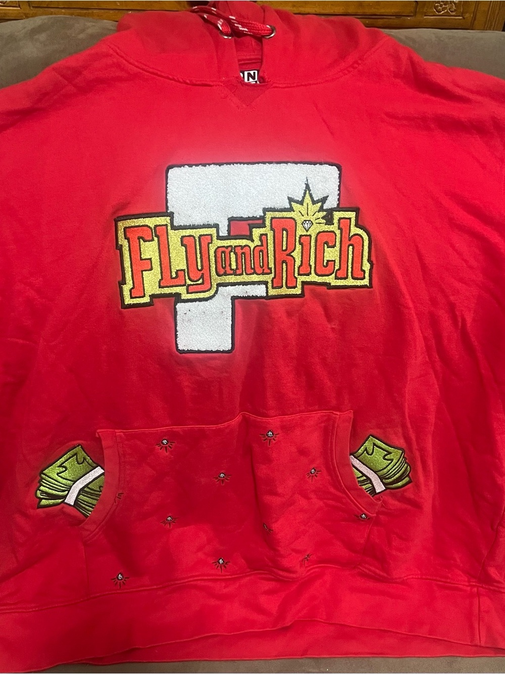 Fly and Rich Red Graphic Hoodie